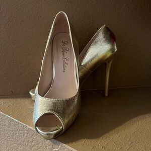 De Blossom Collection Shimmering Gold Peep-Toe Heels